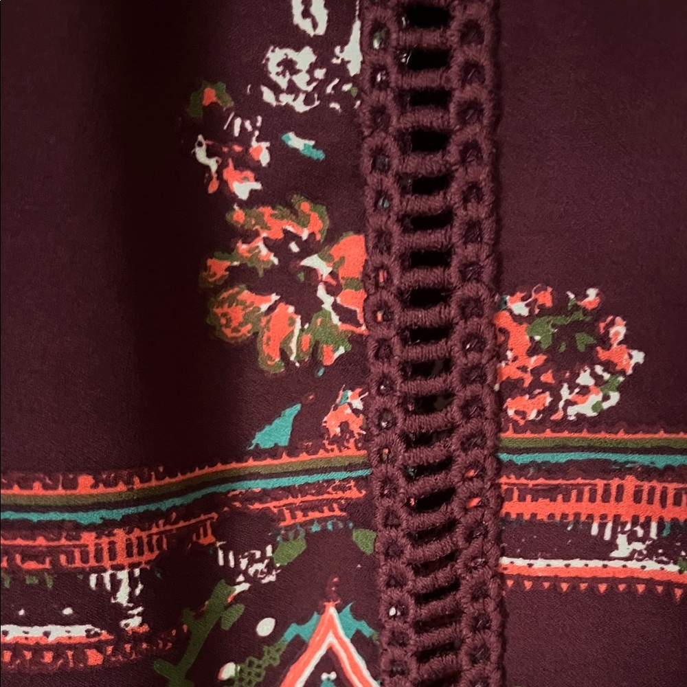 KNOX ROSE Burgundy Floral Boho Tunic Polyester Blouse Size XS - Picture 4 of 8